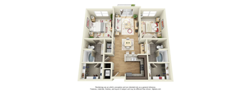 a 3 bedroom floor plan is shown in this rendering