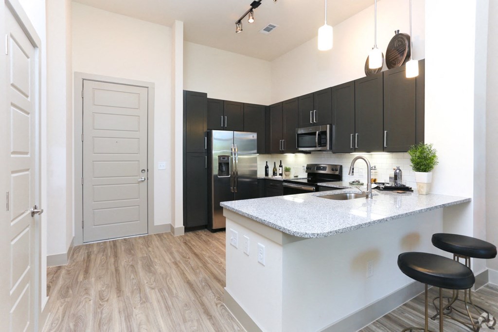 kitchen with black cabinets