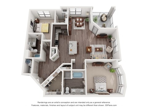a stylized floor plan of a 1 bedroom floor plan