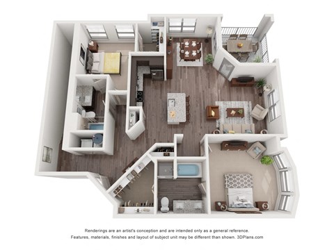 a 3d floor plan of a house with a bedroom and living room