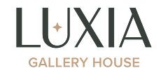The image is a logo for a gallery house named Luxia.