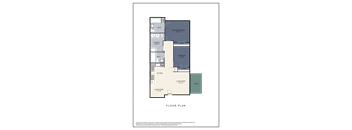 A floor plan of a house with a master bedroom, bathroom, laundry/utility, kitchen, living room, dining room, and patio.