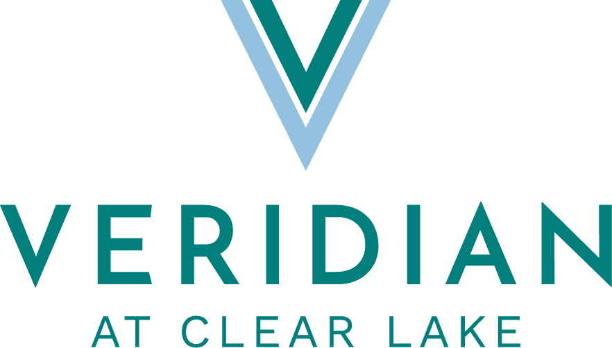 A logo with a blue V and the words "VERIDIAN AT CLEAR LAKE" in teal.