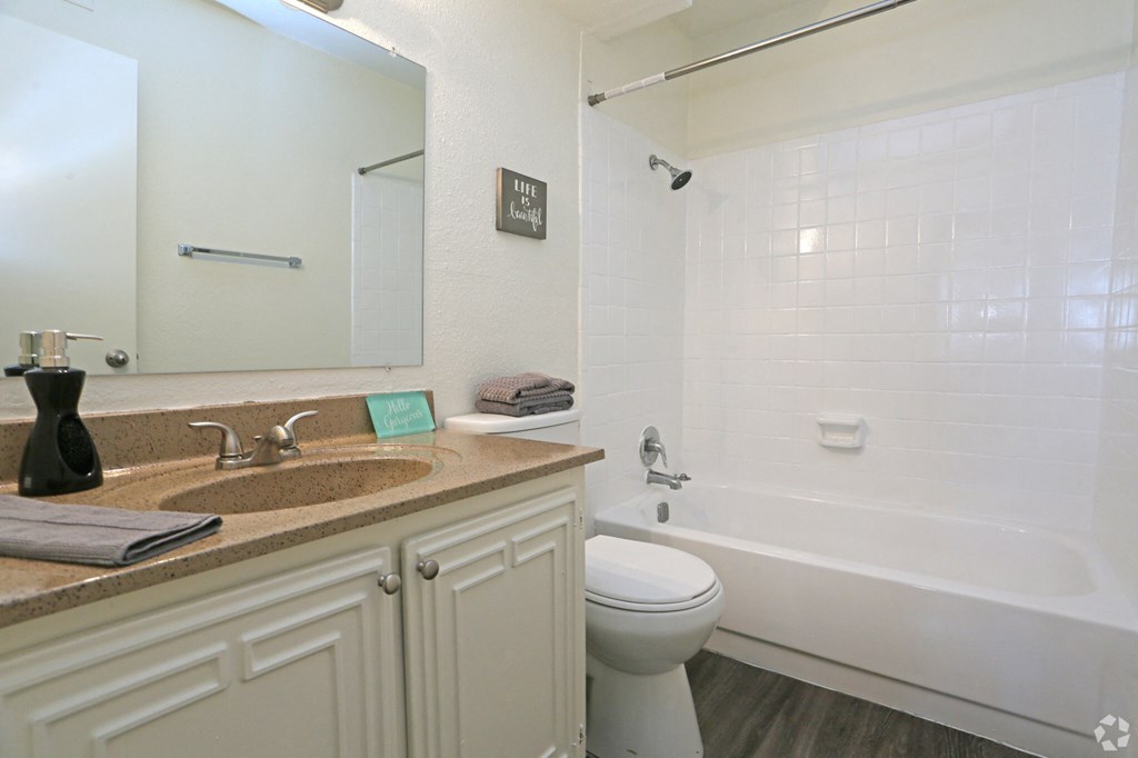 a bathroom with a sink toilet and bathtub