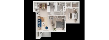 A white dollhouse with furniture and decorations.