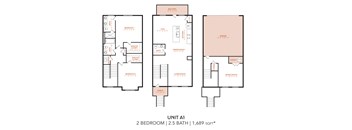 A floor plan for a 2 bedroom unit with a 2.5 bath.