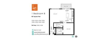 a floor plan of the 1 bedroom b apartment