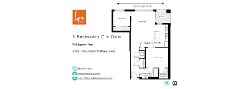 a floor plan of 1 bedroom c + den