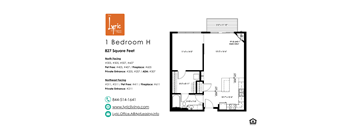 a floor plan of the 1 bedroom unit