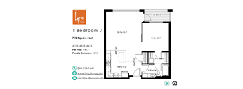 a floor plan of the 1 bedroom unit