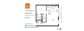 a floor plan of the 1 bedroom unit