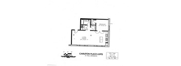 floor plan of  A Building 1 Bedroom LE at Carleton Artist Lofts
