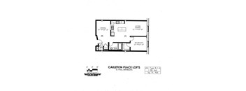 floor plan of  B Building 1 Bedroom A at Carleton Artist Lofts