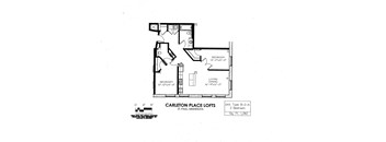 floor plan of  B Building 2 Bedroom A at Carleton Artist Lofts