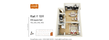 Flat F 1 Bedroom Floor Plan