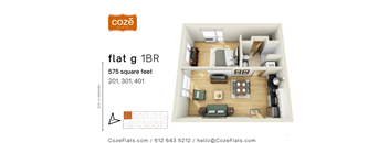 Flat G 1 Bedroom Floor Plan