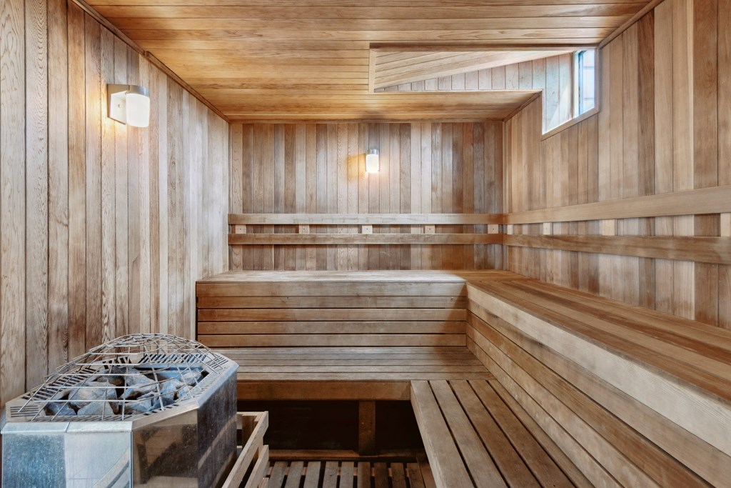 a wooden sauna