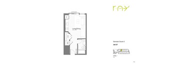 A floor plan for a 356 square foot studio apartment.
