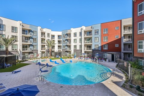 Pool With Cabana at Fora Apartments, Las Vegas, NV