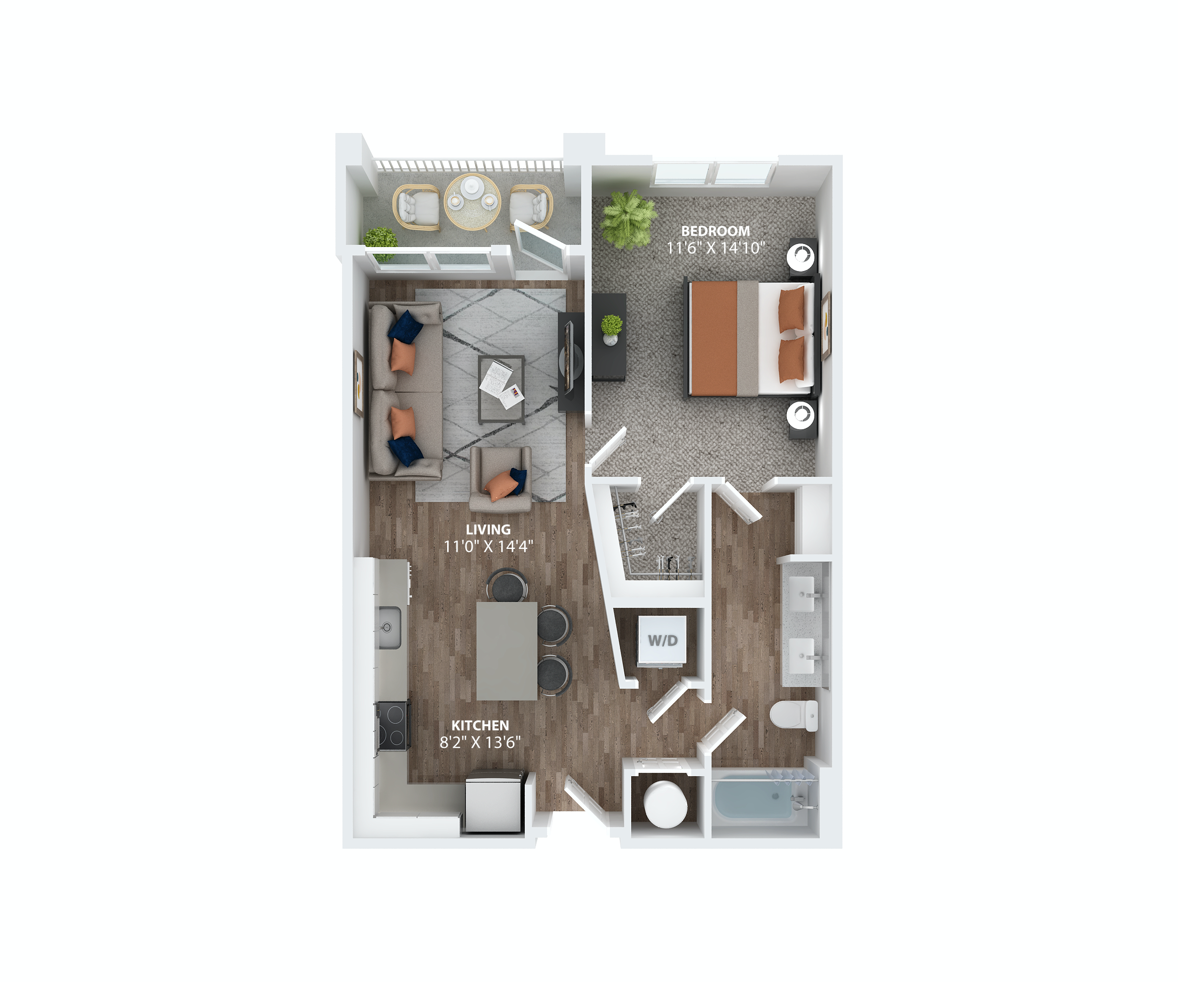 Spacious one bedroom layout with patio or balcony