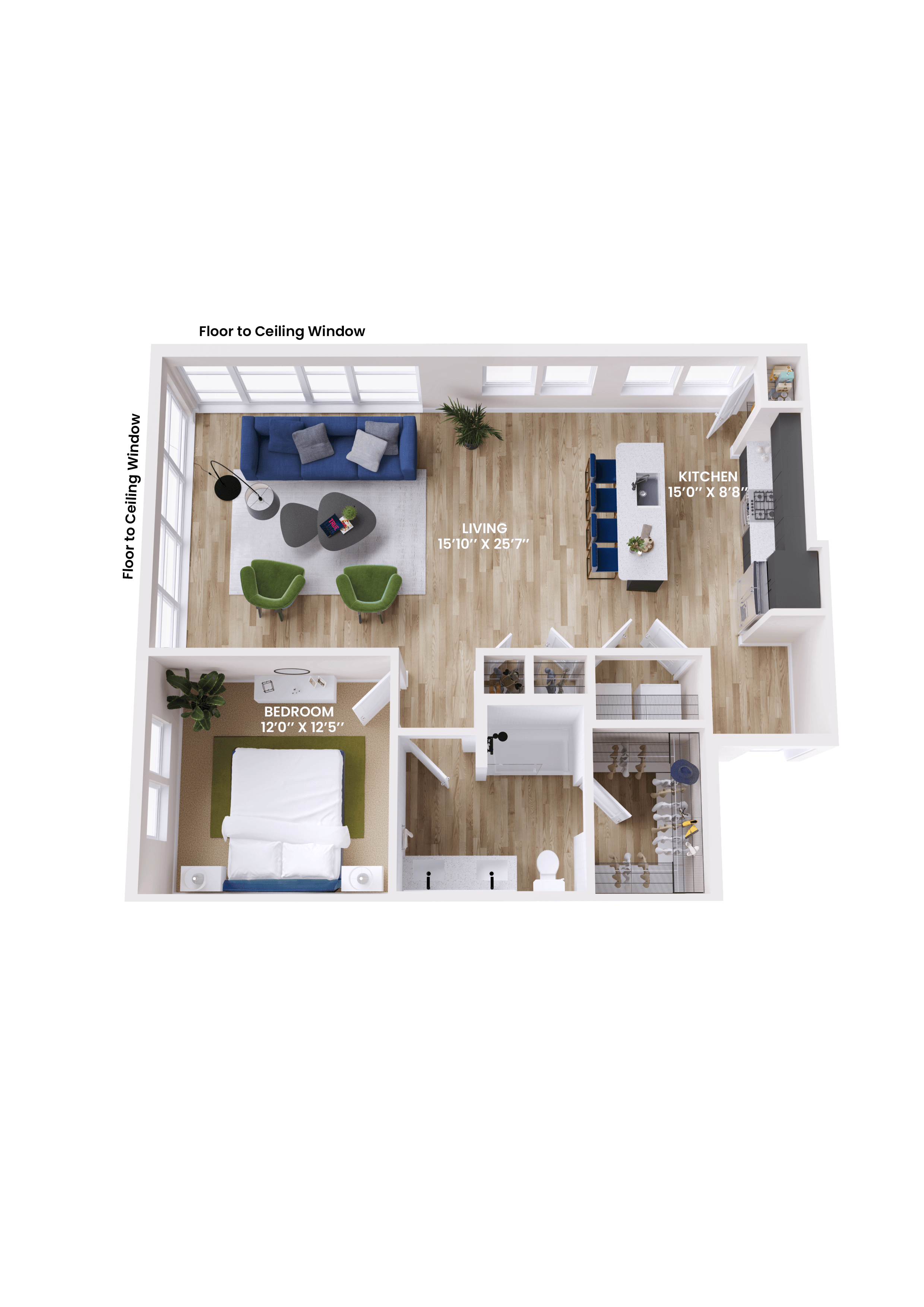 1 bed 1 bath floorplan at Lura Vegas Apartments, Las Vegas, NV