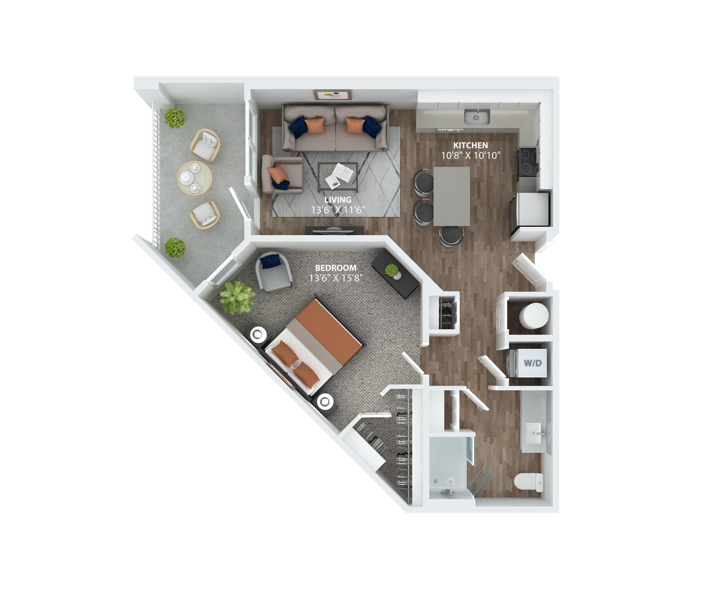 One bedroom floorplan with balcony at The Overlook at Winter Garden, FL