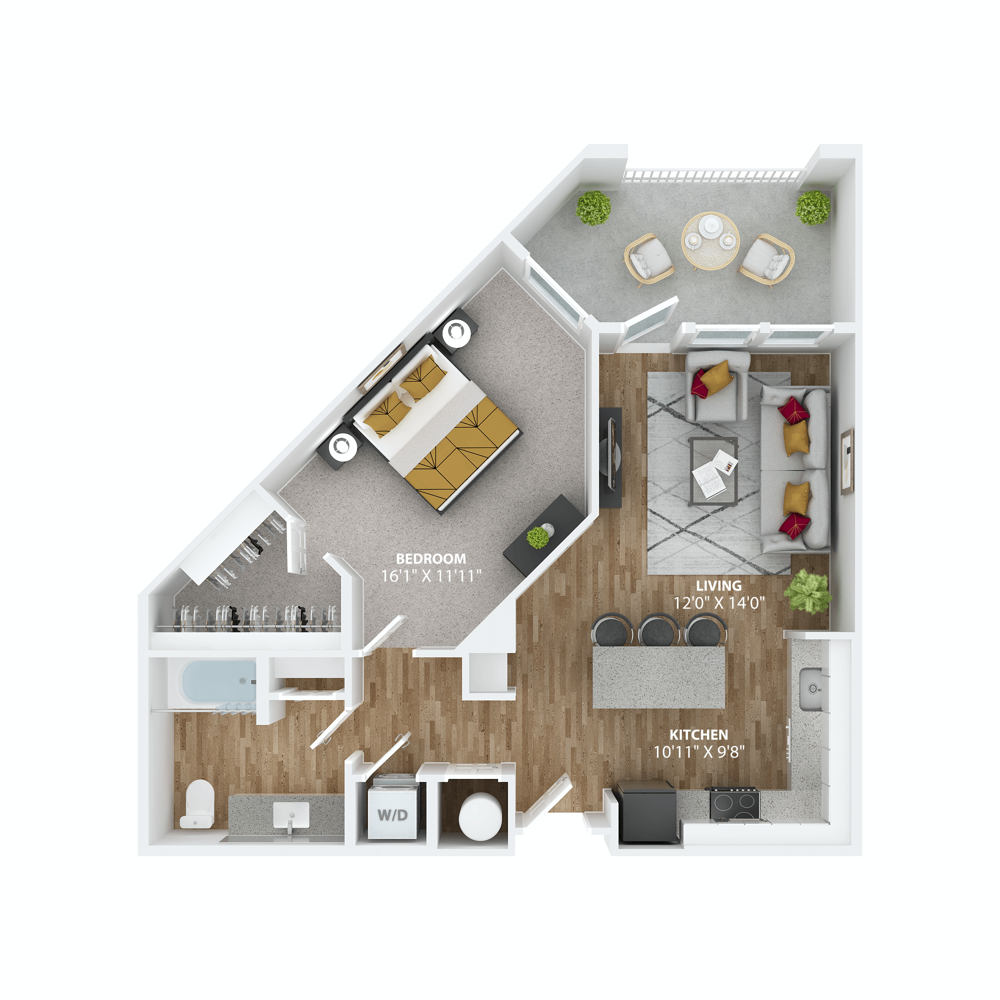 one bedroom floor plan at The Alibi at Lake Lilly