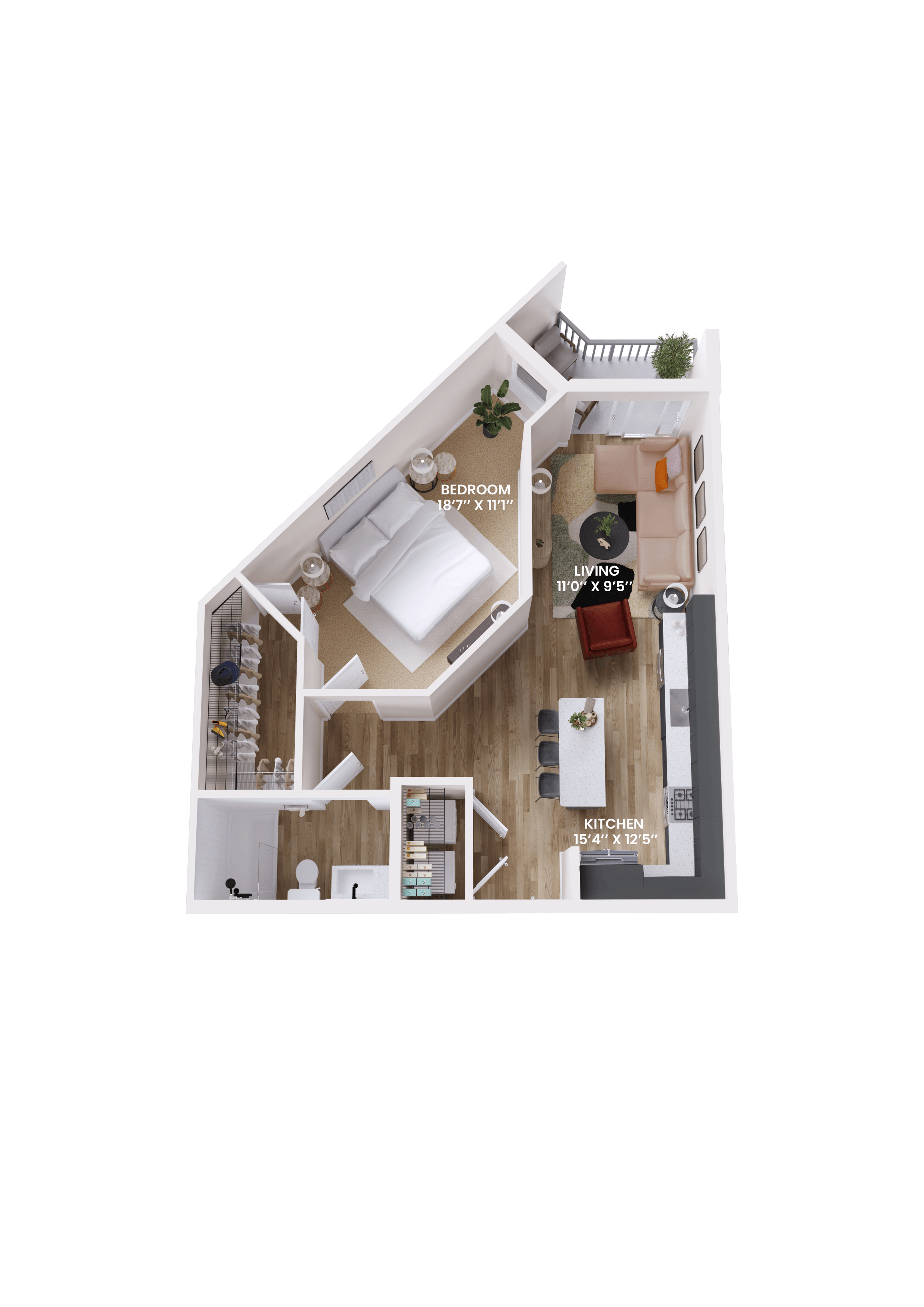 1 bed 1 bath B floorplan at Lura Vegas Apartments, Las Vegas