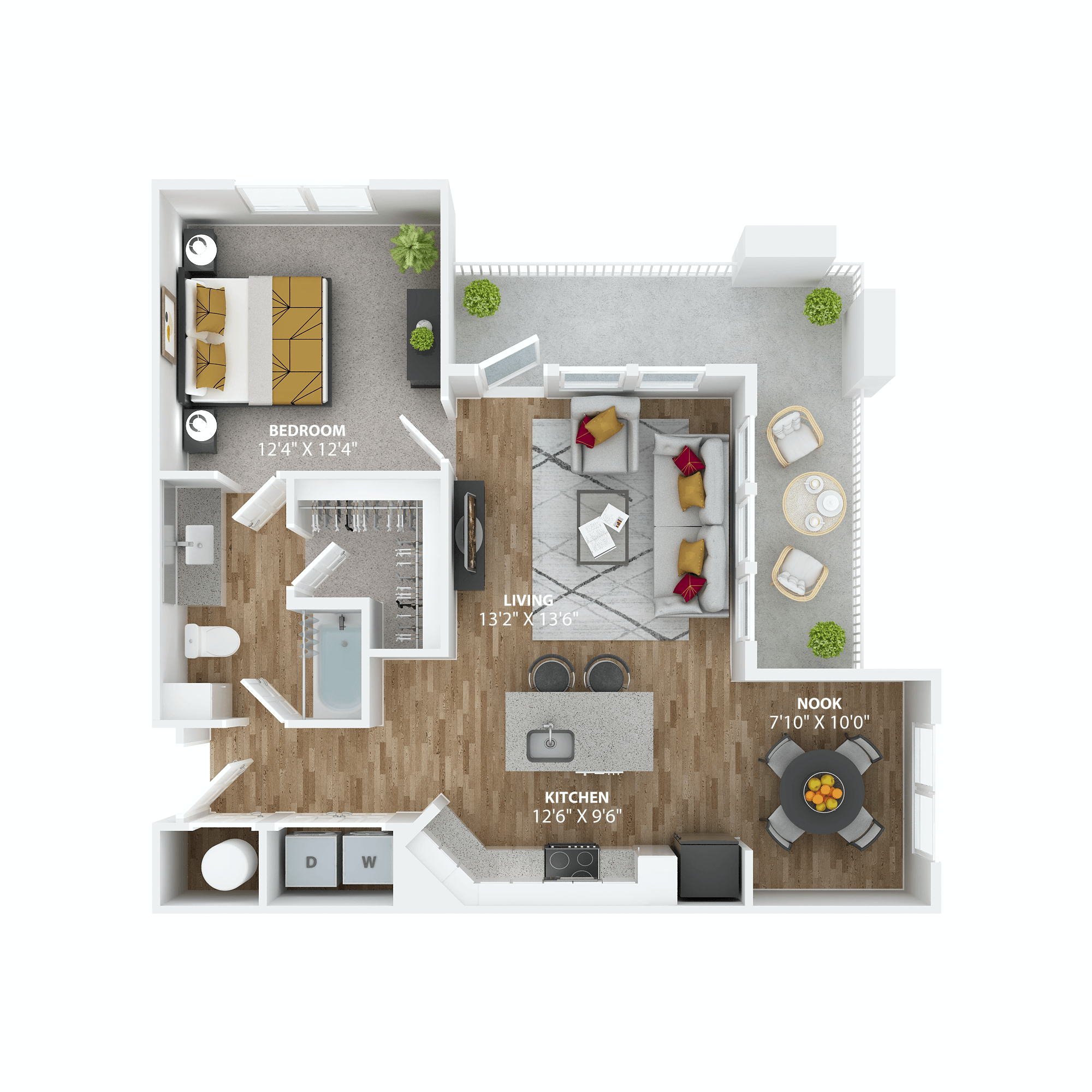 One bedroom floorplan at The Alibi at Lake Lilly