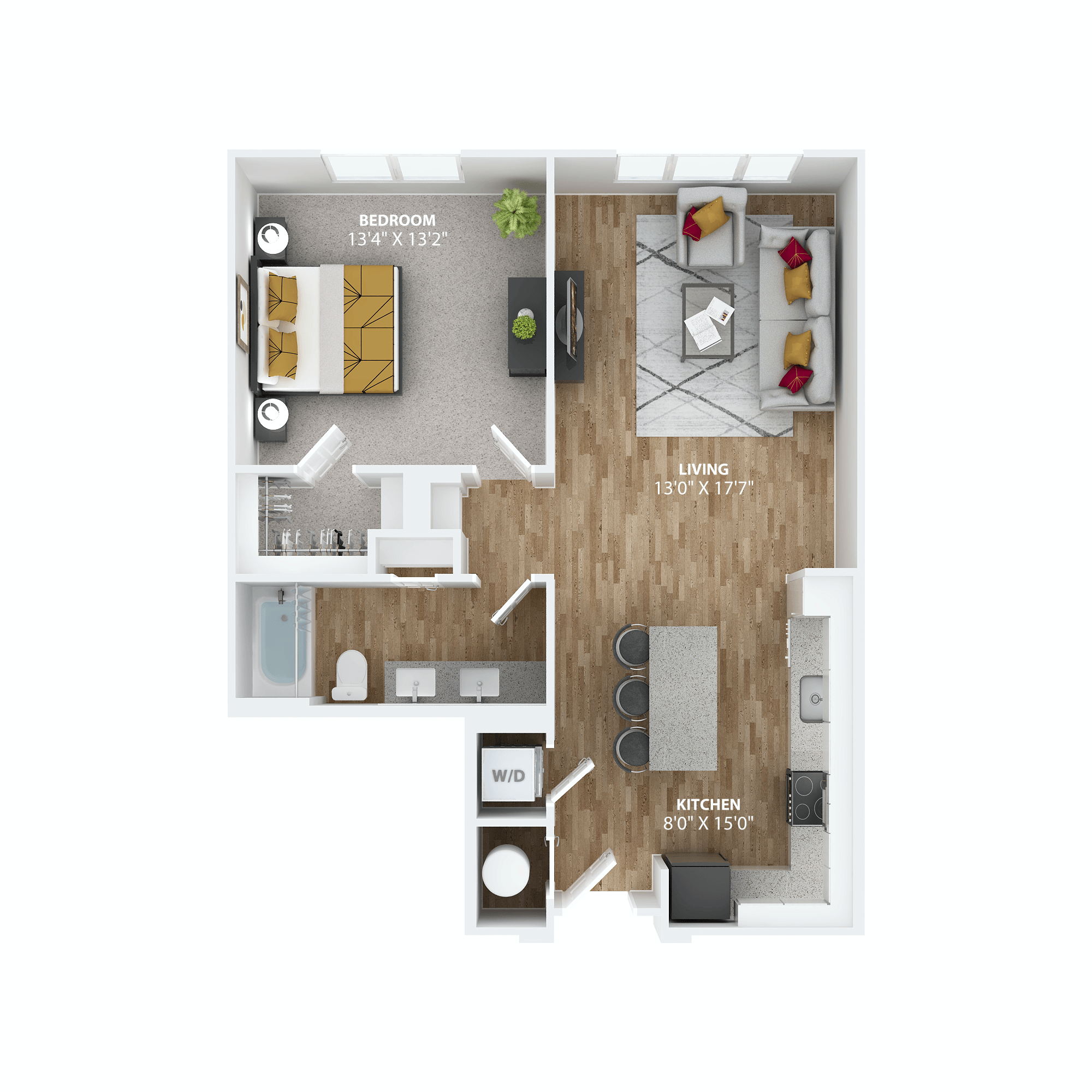 One bedroom floorplan at The Alibi at Lake Lilly