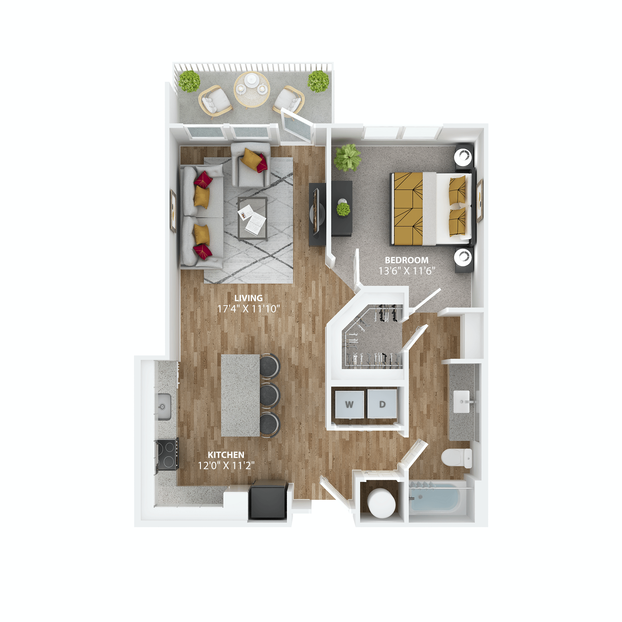 One bedroom floorplan at The Alibi at Lake Lilly