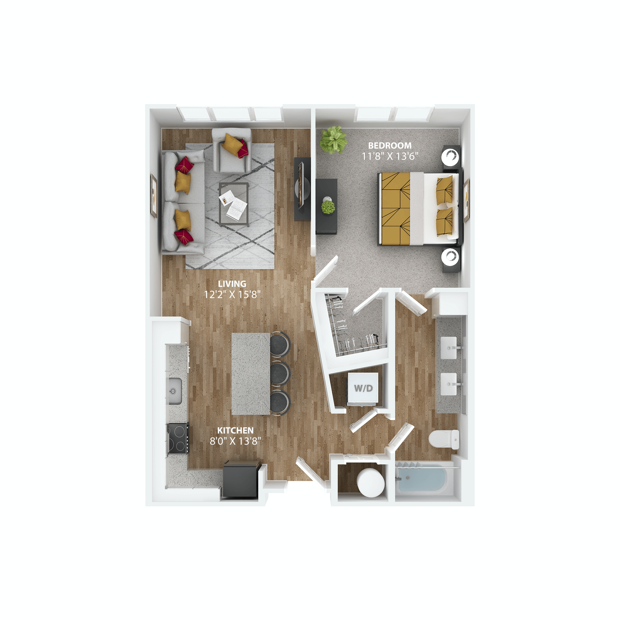 One bedroom floorplan at The Alibi at Lake Lilly