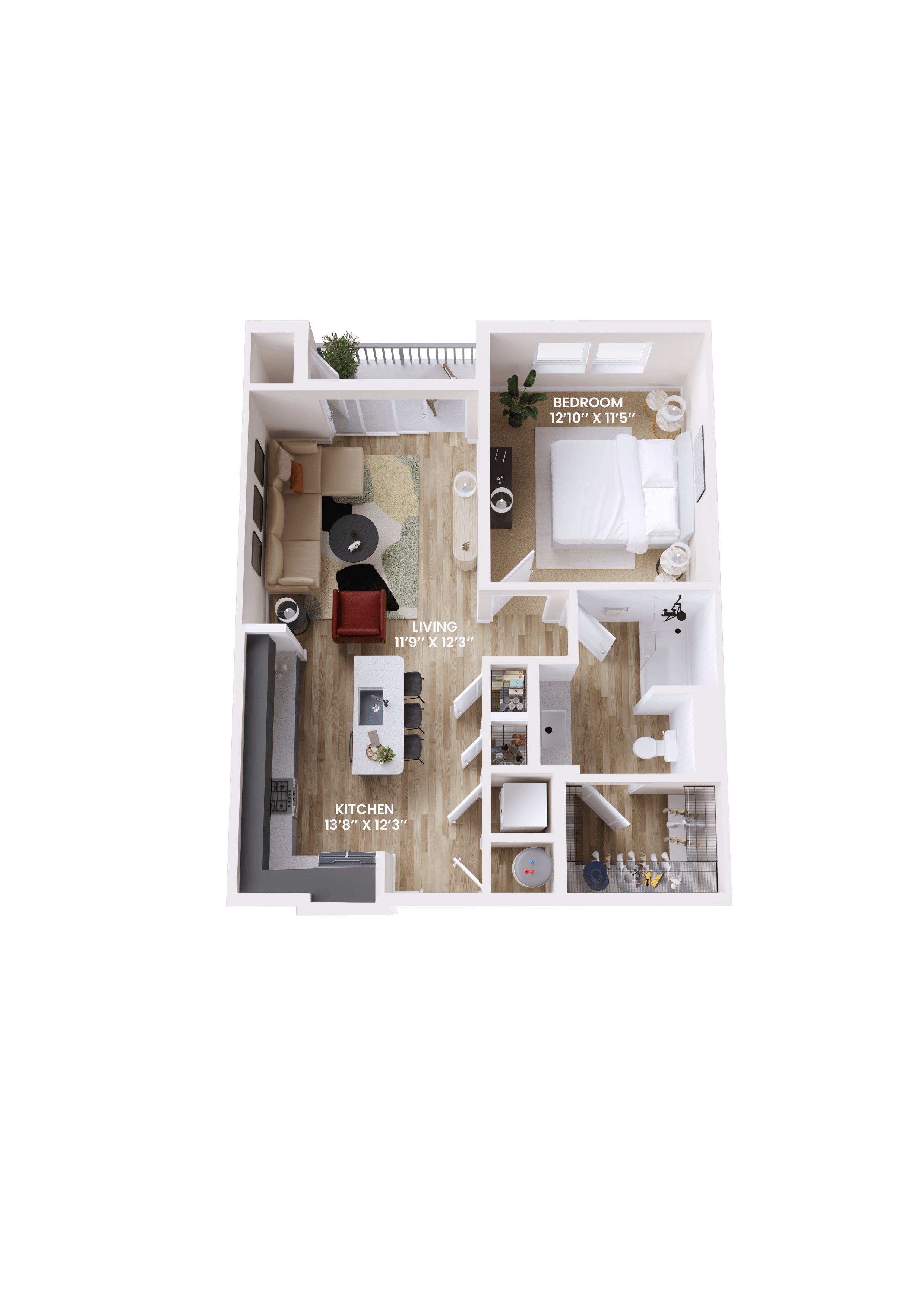 1 bed 1 bath E floorplan at Lura Vegas Apartments, Nevada, 89103