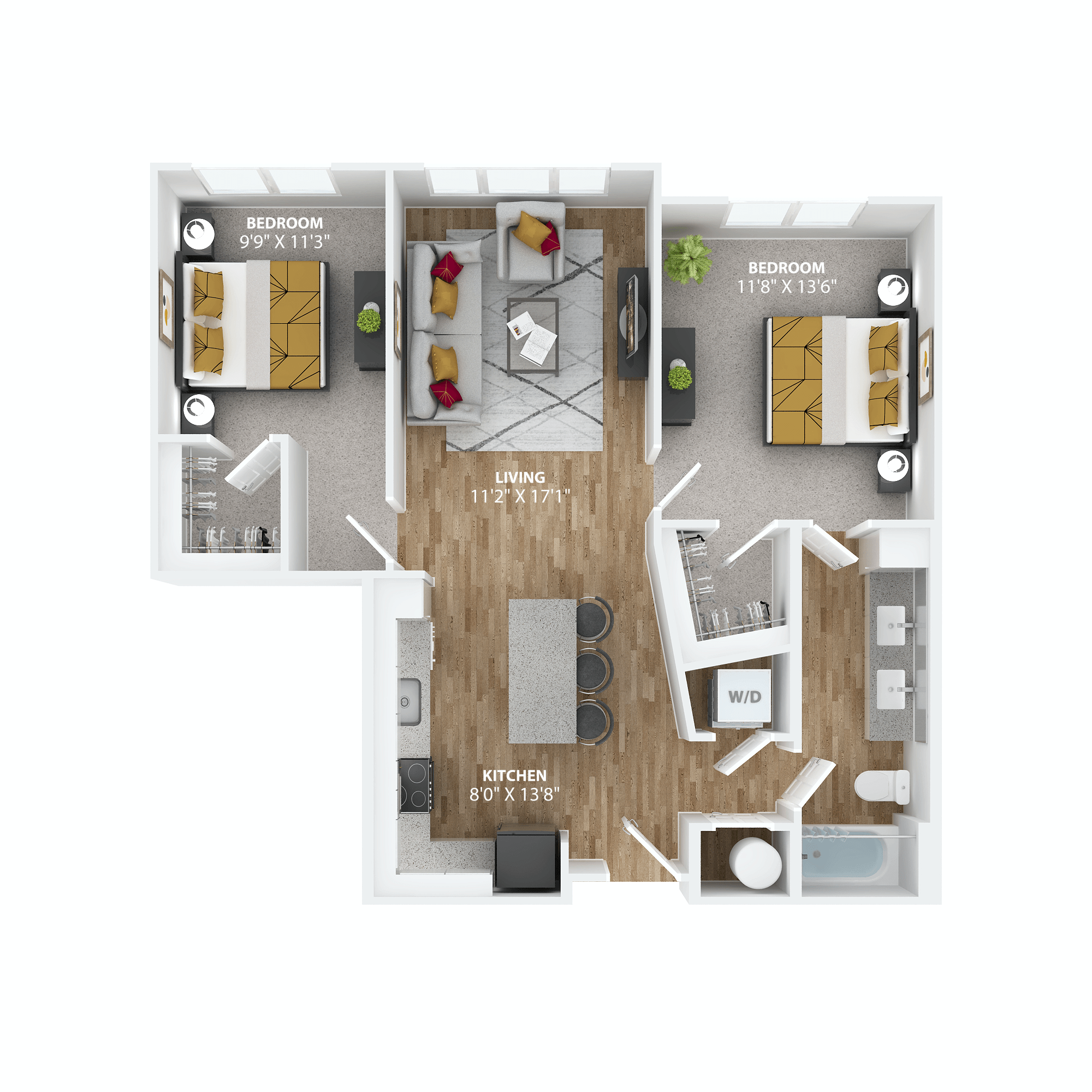 Two bedroom floorplan at The Alibi at Lake Lilly