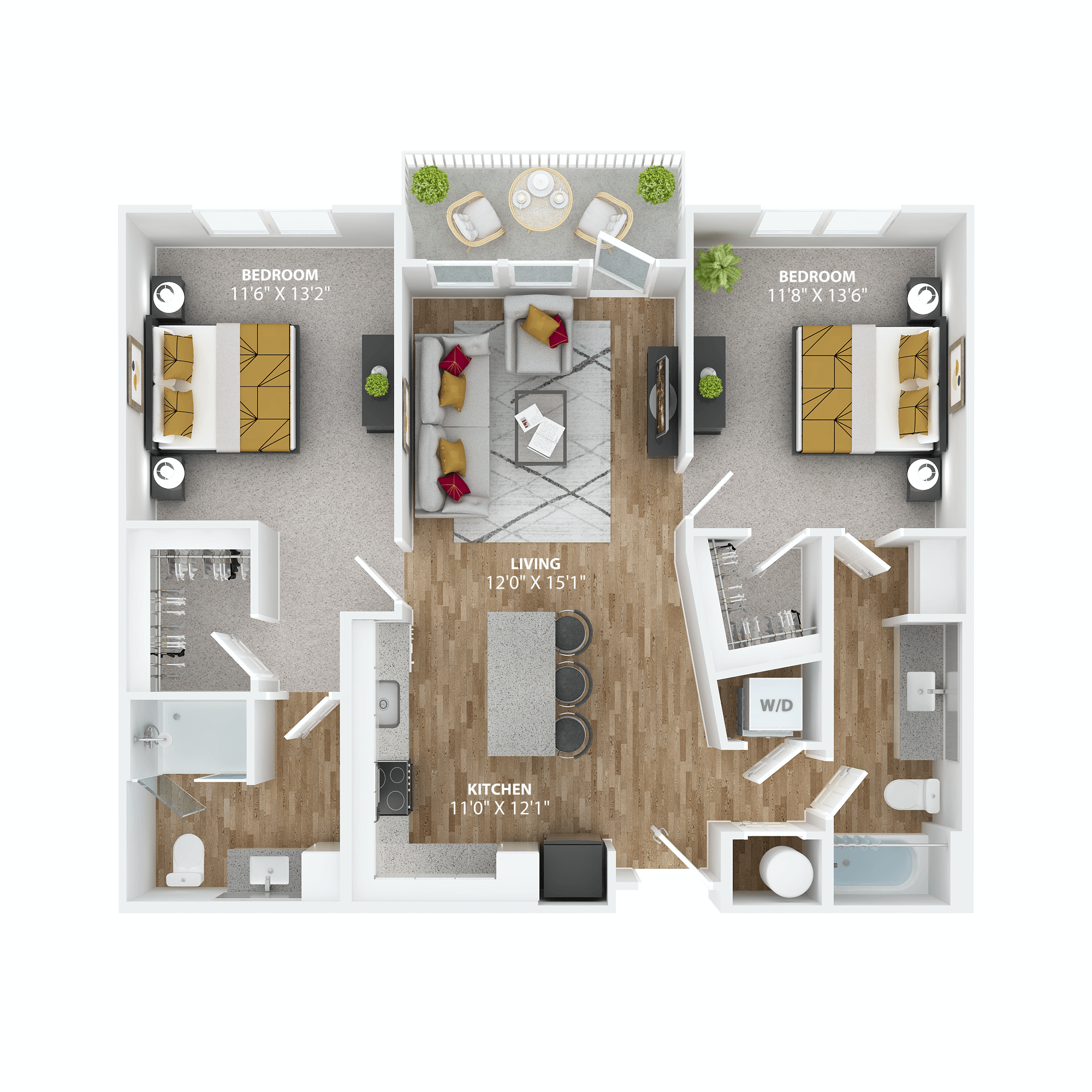 bedroom floor plan an in 3d at The Alibi at Lake Lilly, Ocoee, Florida