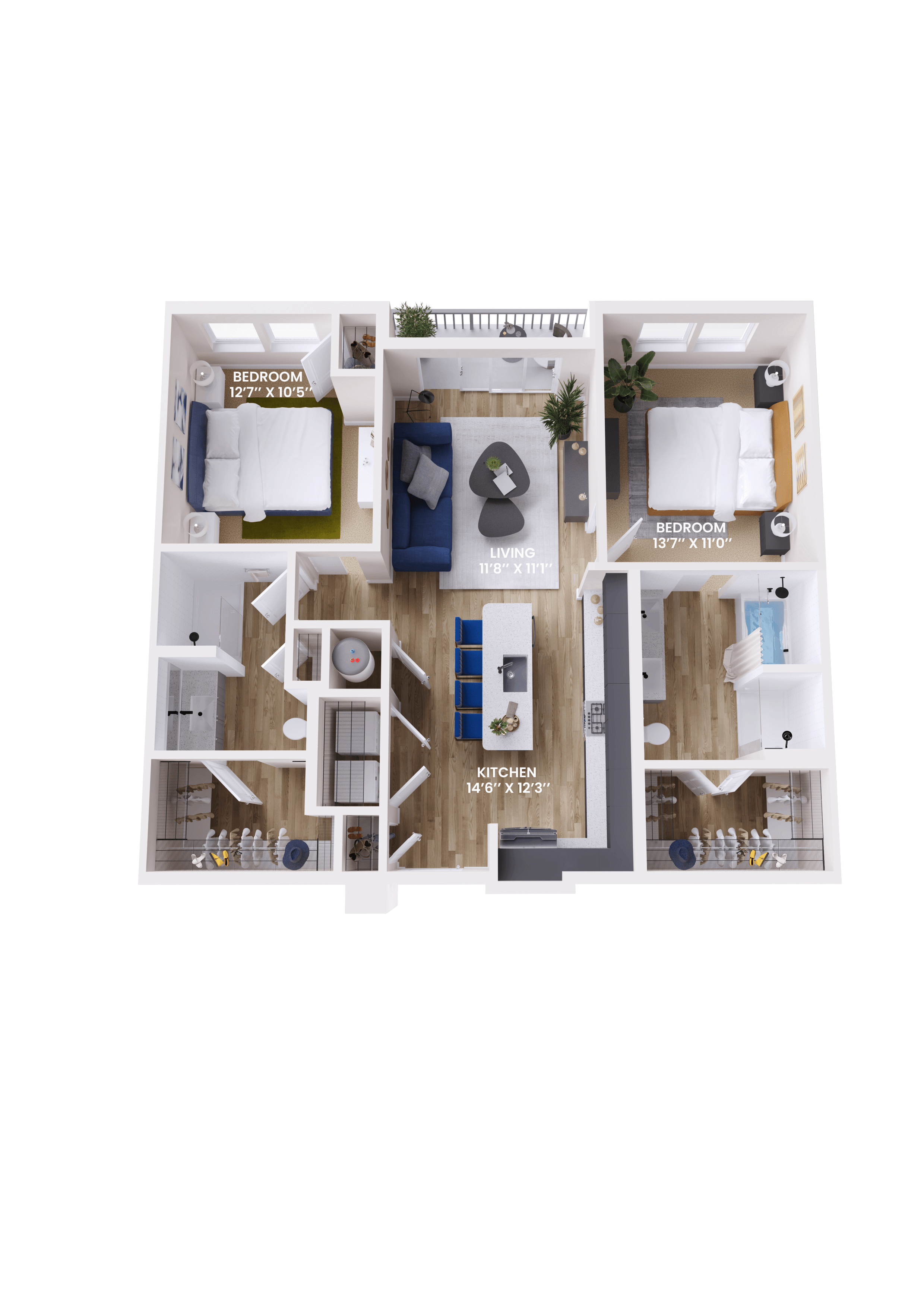 2 bed 2 bath floorplan at Lura Vegas Apartments, Las Vegas, NV, 89103