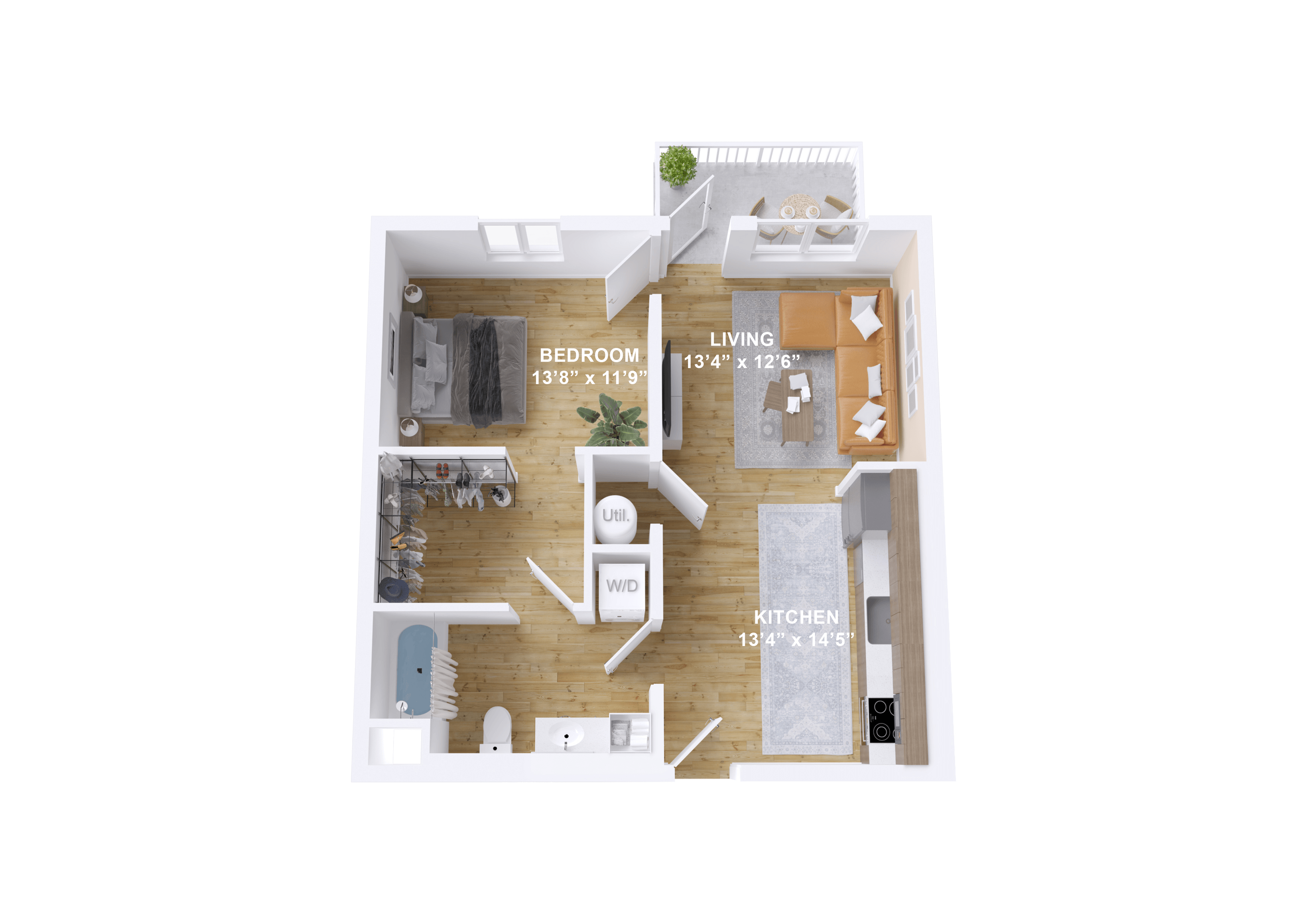 1Bed 1Bath H Floor Plan at The Mill on Maple Apartments, Oregon City, Oregon