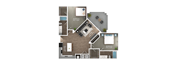 A floor plan of a house with three bedrooms, a living room, a kitchen, and a bathroom.