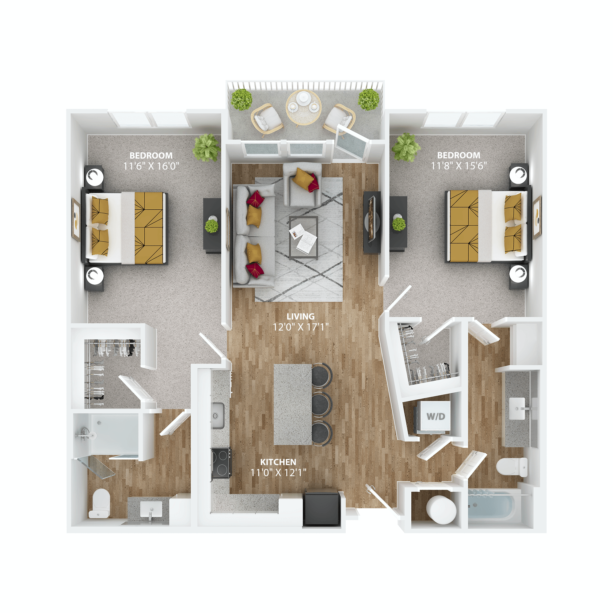 bedroom floor plan an in 3d at The Alibi at Lake Lilly, Ocoee, Florida