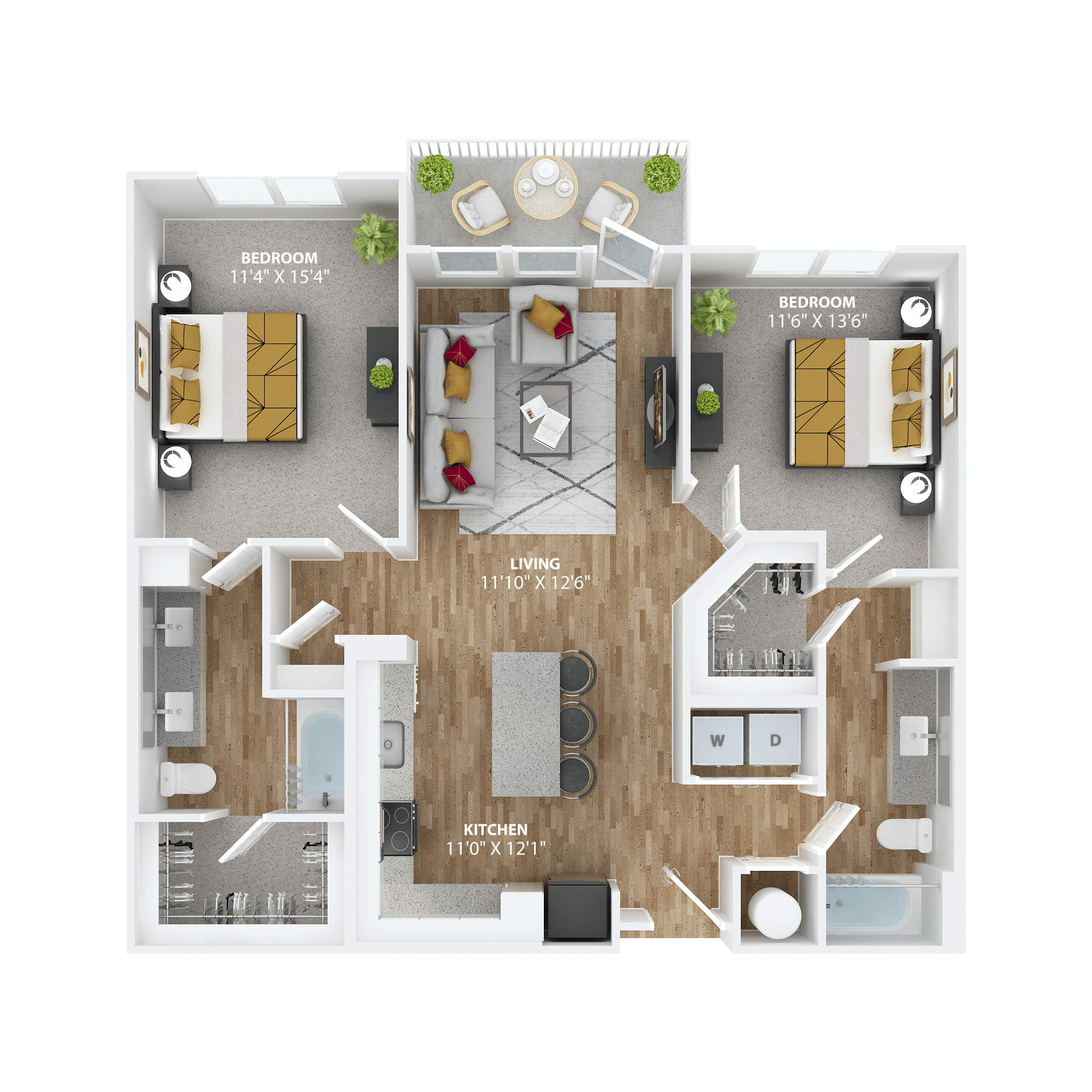 bedroom floor plan an in 2d at The Alibi at Lake Lilly, Ocoee, Florida