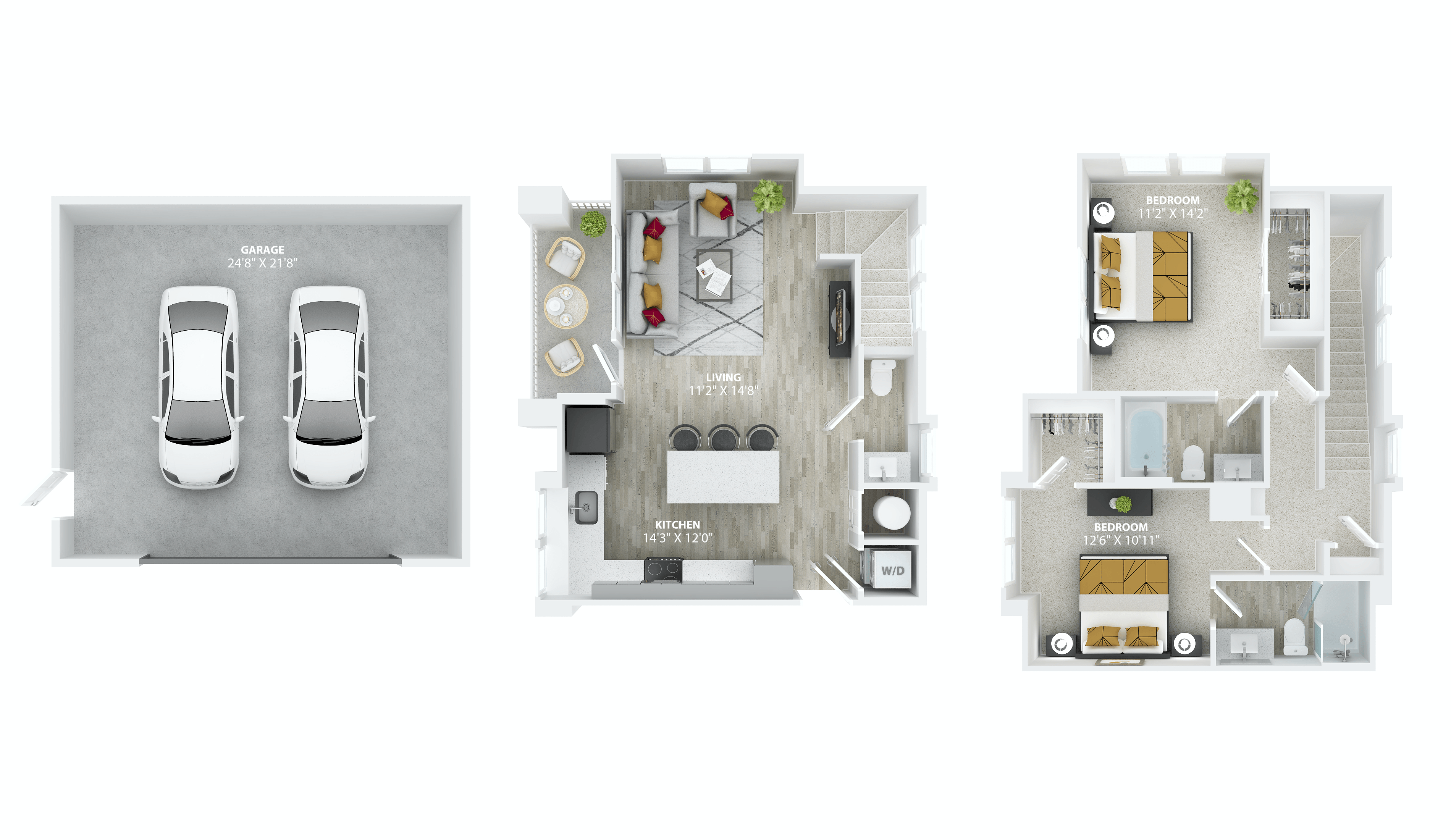 a floor plan of three bedrooms at The Alibi at Lake Lilly, Ocoee, FL