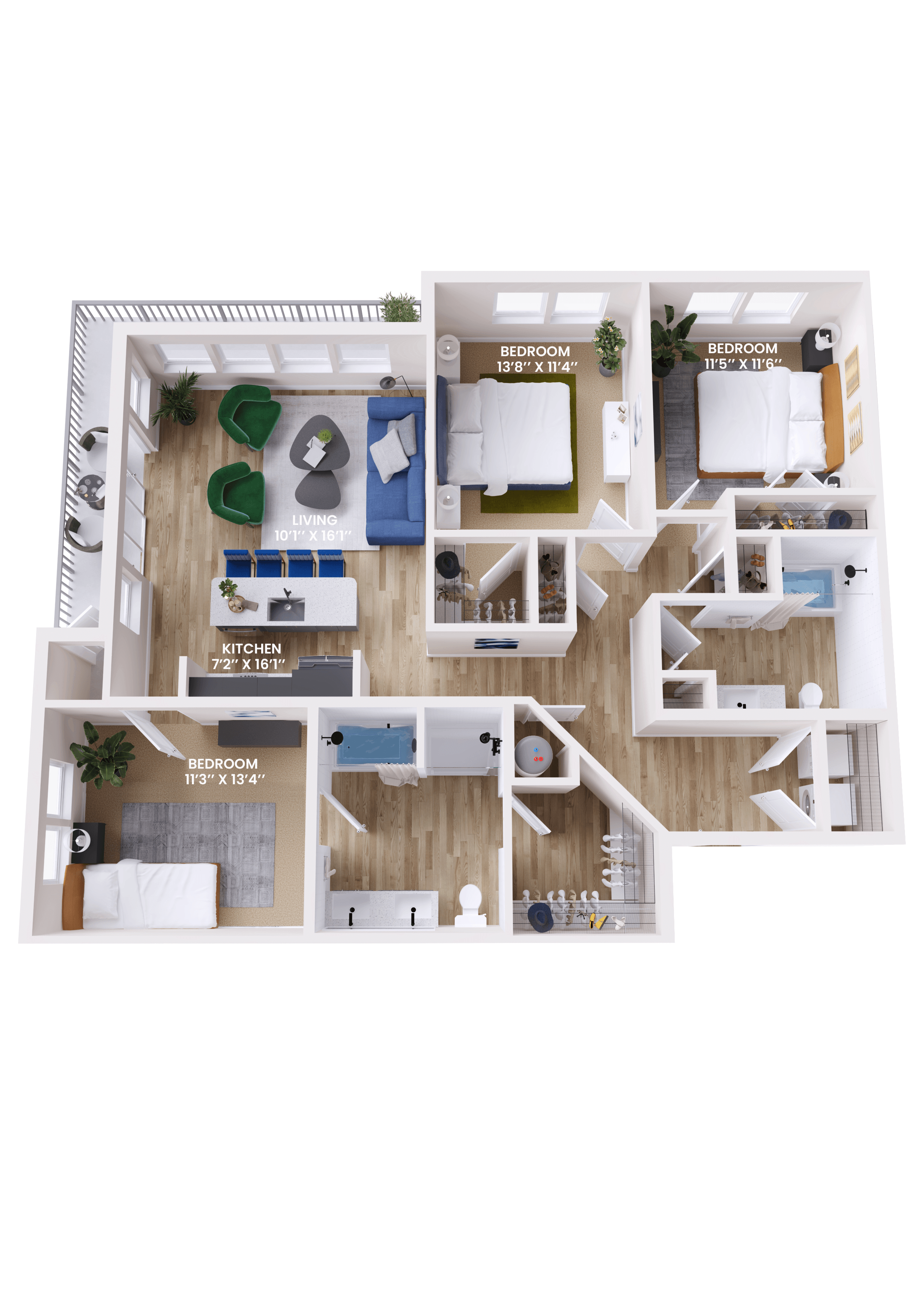 3 bed 2 bath floorplan at Lura Vegas Apartments, Las Vegas, 89103