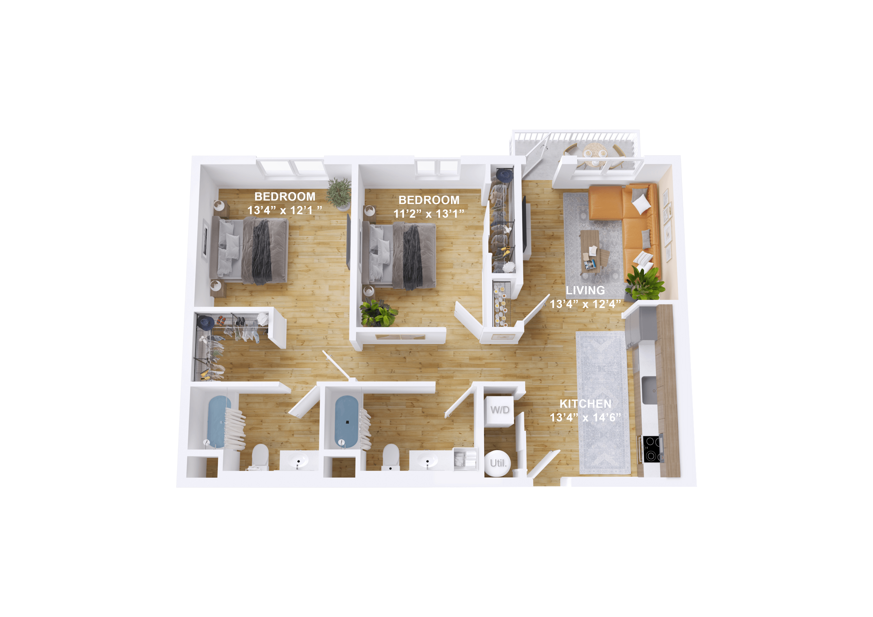 3Bed 2Bath Floor Plan at The Mill on Maple Apartments, Oregon City