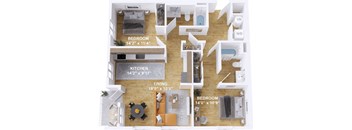 a floor plan of a house with a kitchen and a living room