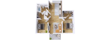 a floor plan of a studio apartment with a bedroom and a living room