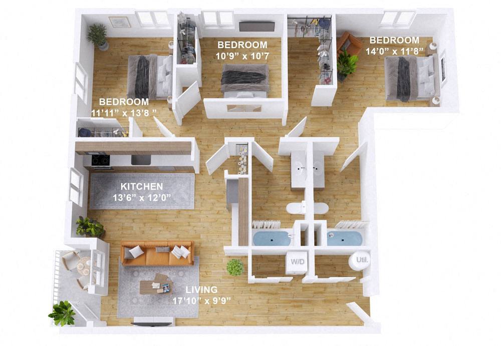 a drawing of a floor plan with a kitchen and a living room