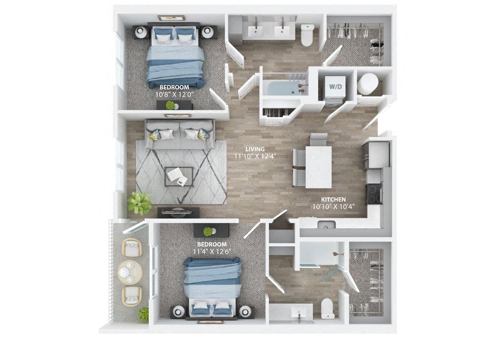 1Bed 1Bath Floor Plan at The Haven at Lake Britt Apartments, Florida