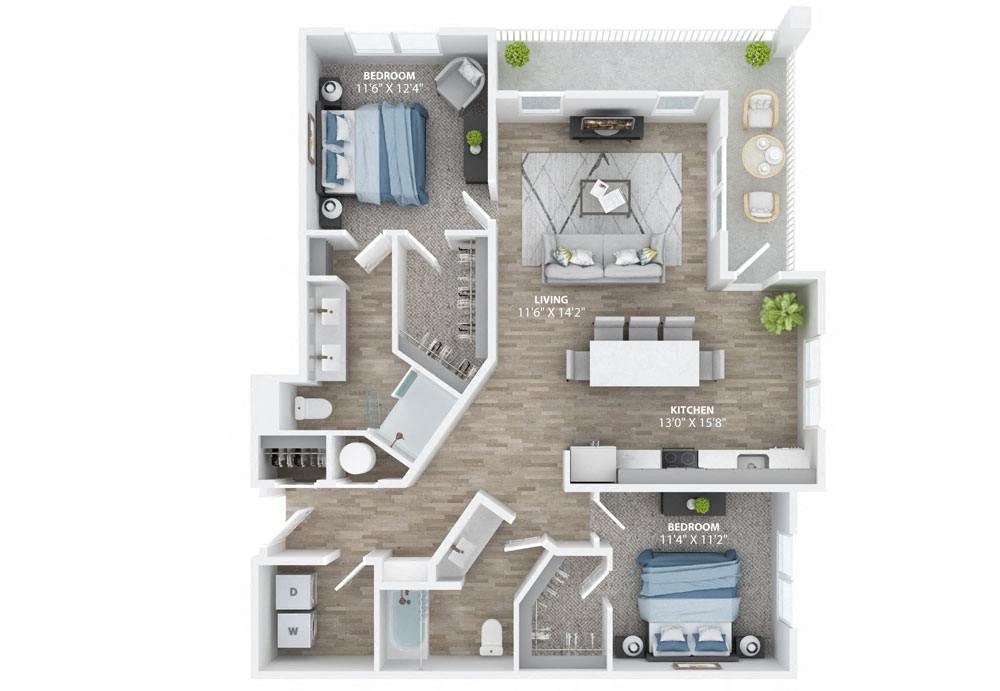 1Bed 1Bath B Floor Plan at The Haven at Lake Britt Apartments, Winter Garden, FL, 34787