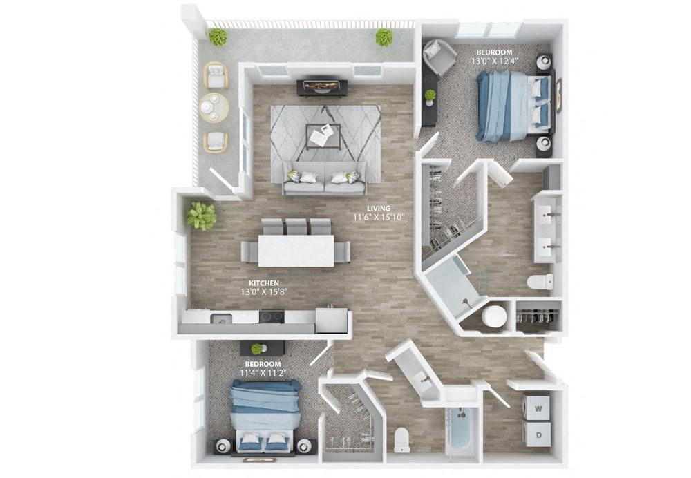 1Bed 1Bath C Floor Plan at The Haven at Lake Britt Apartments, Winter Garden, FL