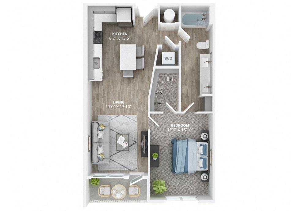 1Bed 1Bath D Floor Plan at The Haven at Lake Britt Apartments, Winter Garden, 34787